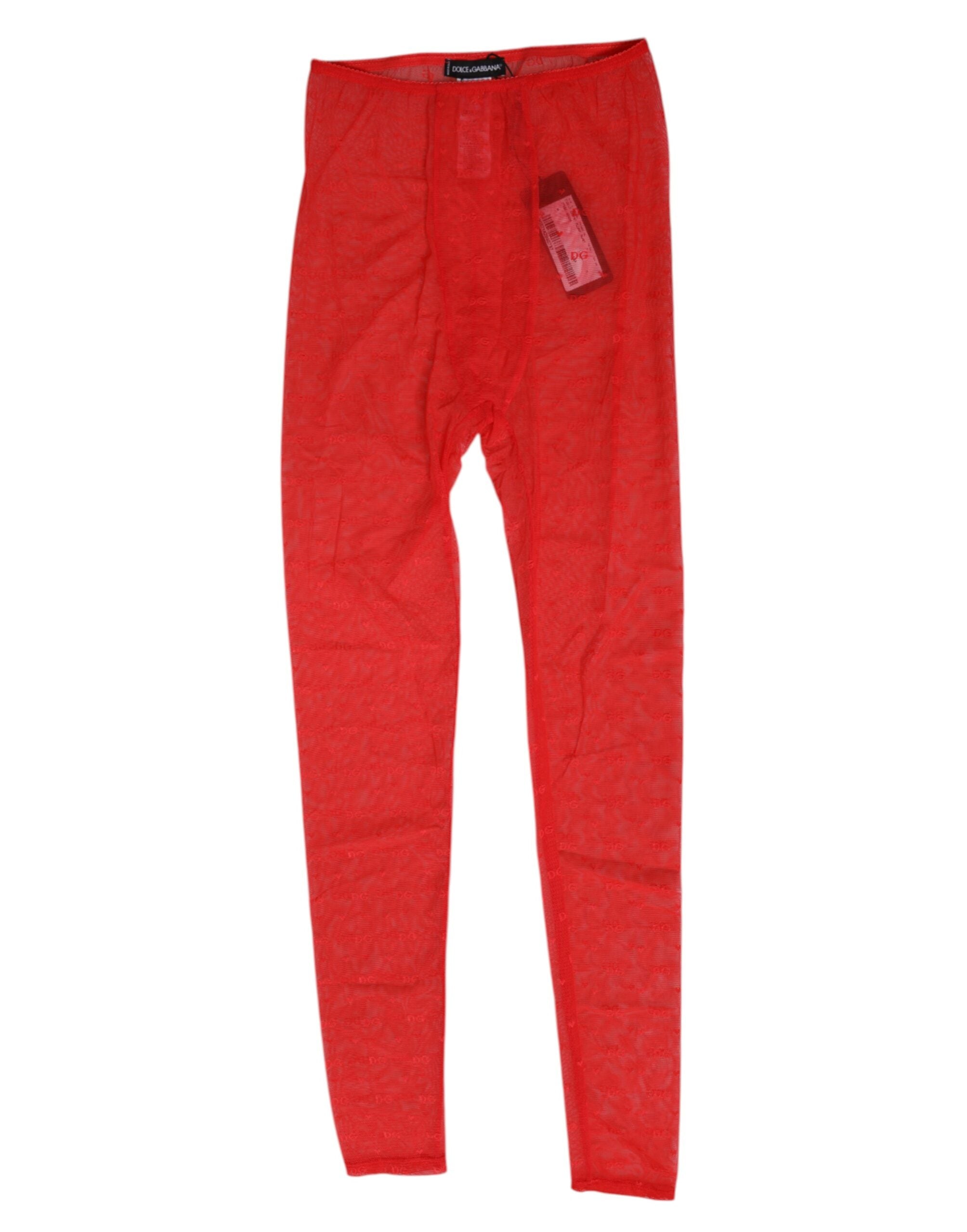 Dolce & Gabbana Red Nylon Logo Lace Leggings Pants Underwear