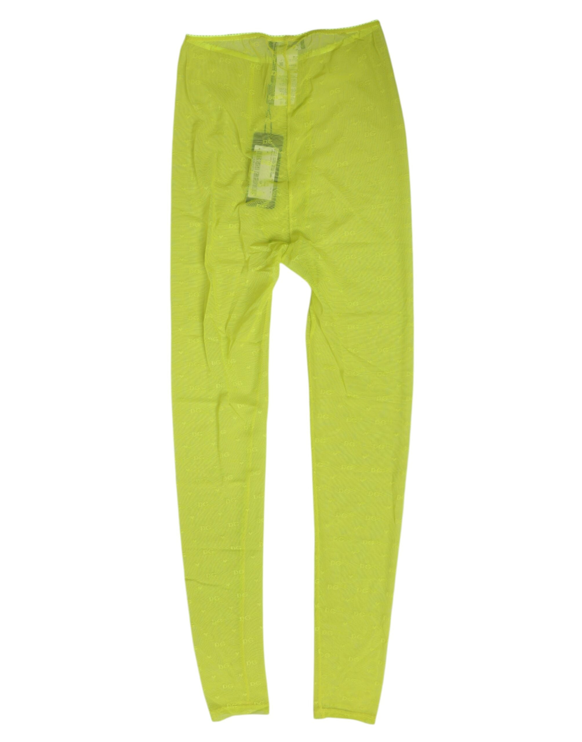 Dolce & Gabbana Neon Green Nylon Logo Lace Leggings Pants Underwear