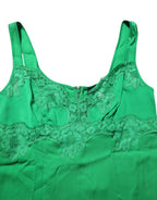 Dolce & Gabbana Green Floral Lace Tank Lingerie Top Underwear