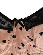 Dolce & Gabbana Beige Silk Heart Print Soft Cup Bra Underwear