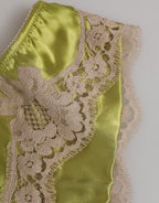 Dolce & Gabbana Green Silk Satin Floral Lace Trim Panty Underwear