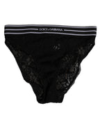 Dolce & Gabbana Black Lace Slip Brief Logo Waistband  Underwear