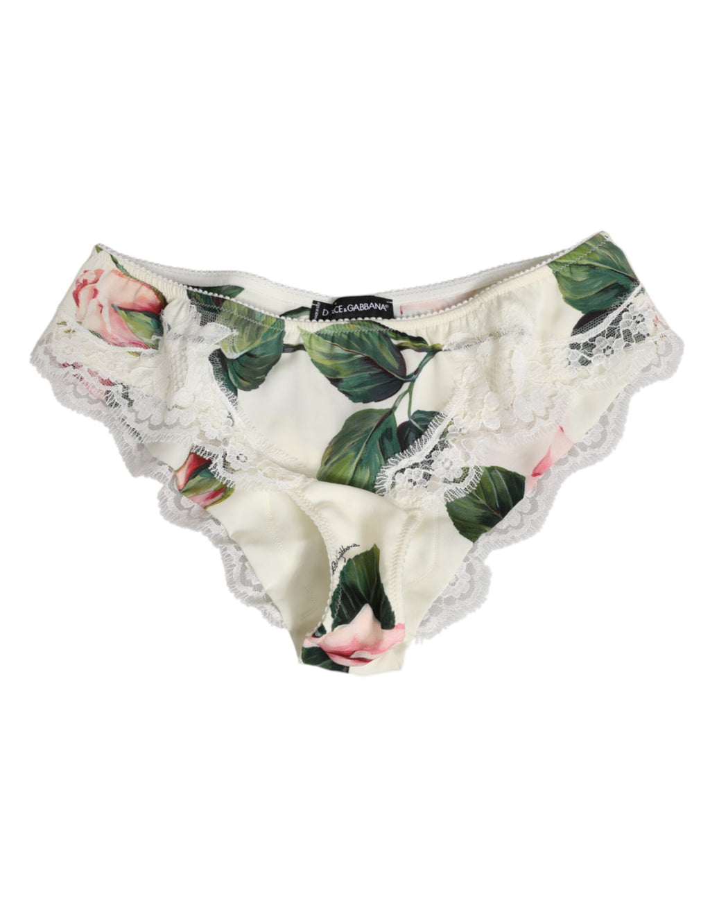 Dolce & Gabbana White Silk Satin Floral Lace Trim Slip Underwear