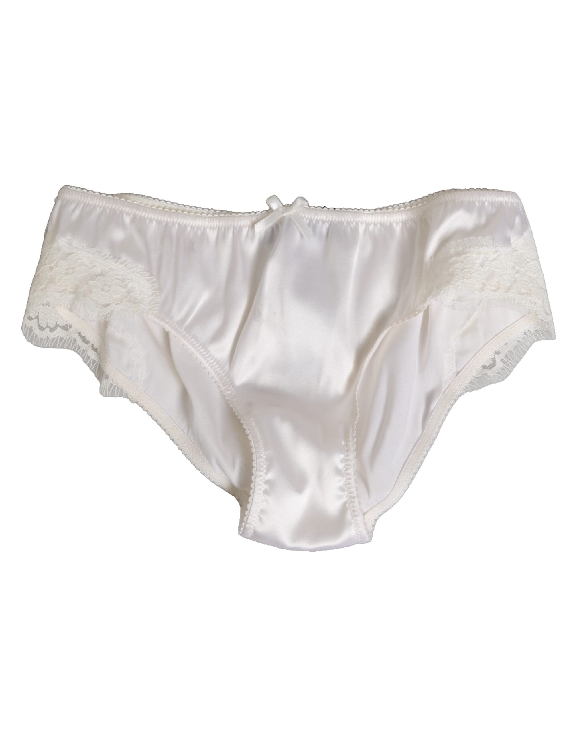 Dolce & Gabbana White Silk Satin Floral Lace Panty Brief Underwear