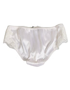 Dolce & Gabbana White Silk Satin Floral Lace Panty Brief Underwear