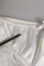 Dolce & Gabbana White Silk Satin Floral Lace Panty Brief Underwear