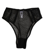 Dolce & Gabbana Black Lace Polka Dot Mesh High Waist Underwear