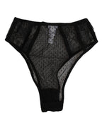 Dolce & Gabbana Black Lace Polka Dot Mesh High Waist Underwear