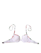 Dolce & Gabbana White Floral Print Halter Bikini Top Swimwear