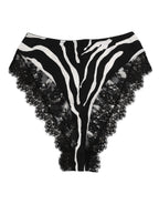 Dolce & Gabbana Black Silk Zebra Print Lace High Waist Underwear