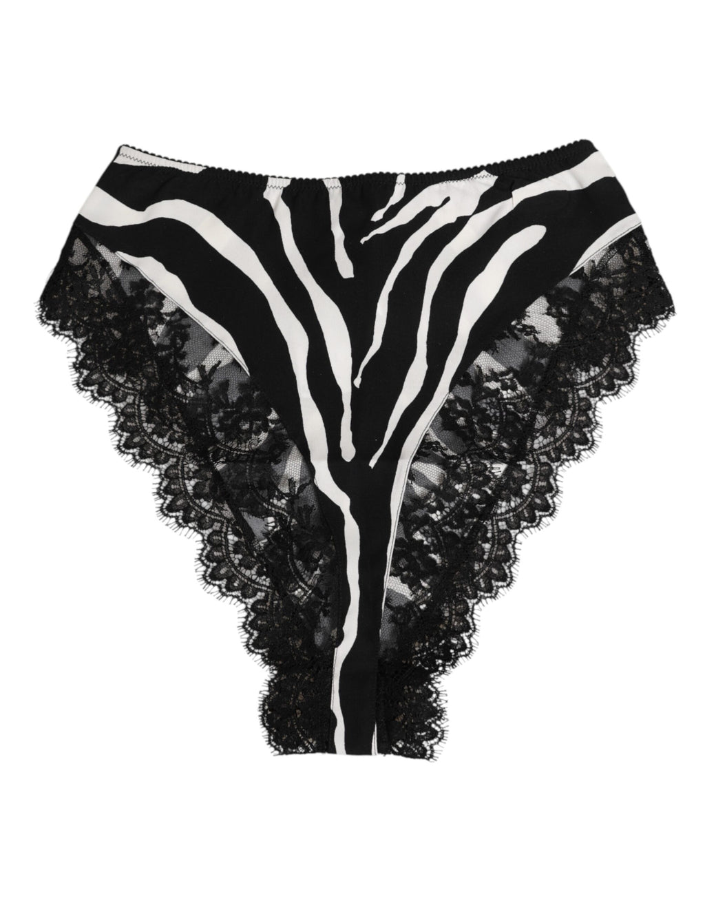 Dolce & Gabbana Black Silk Zebra Print Lace High Waist Underwear