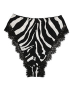 Dolce & Gabbana Black Silk Zebra Print Lace High Waist Underwear