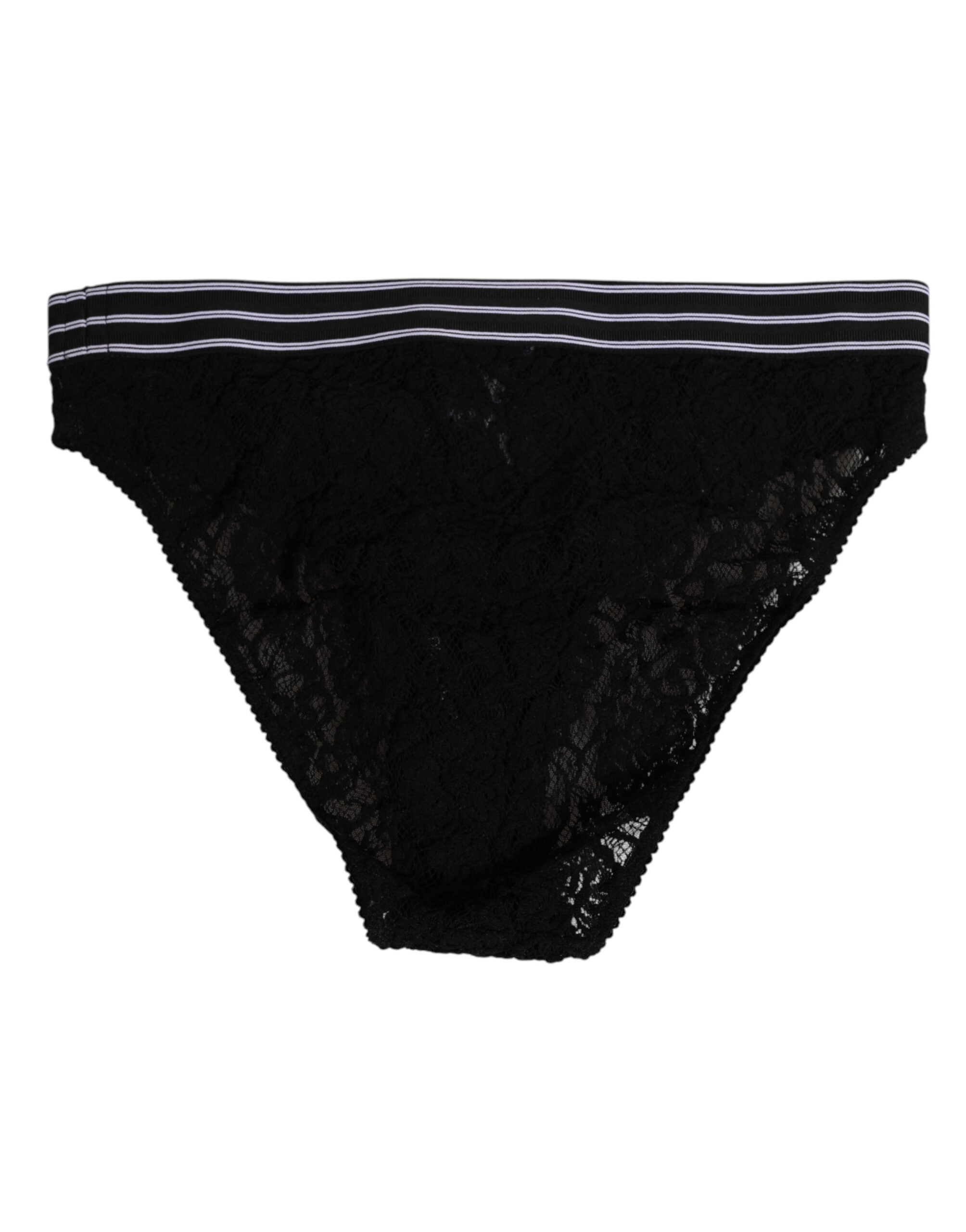 Dolce & Gabbana Black Lace Slip Brief Logo Waistband Underwear
