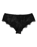 Dolce & Gabbana Black Silk Satin Floral Lace Panty Brief Underwear