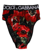 Dolce & Gabbana Black Floral Print High Waist Panty Underwear