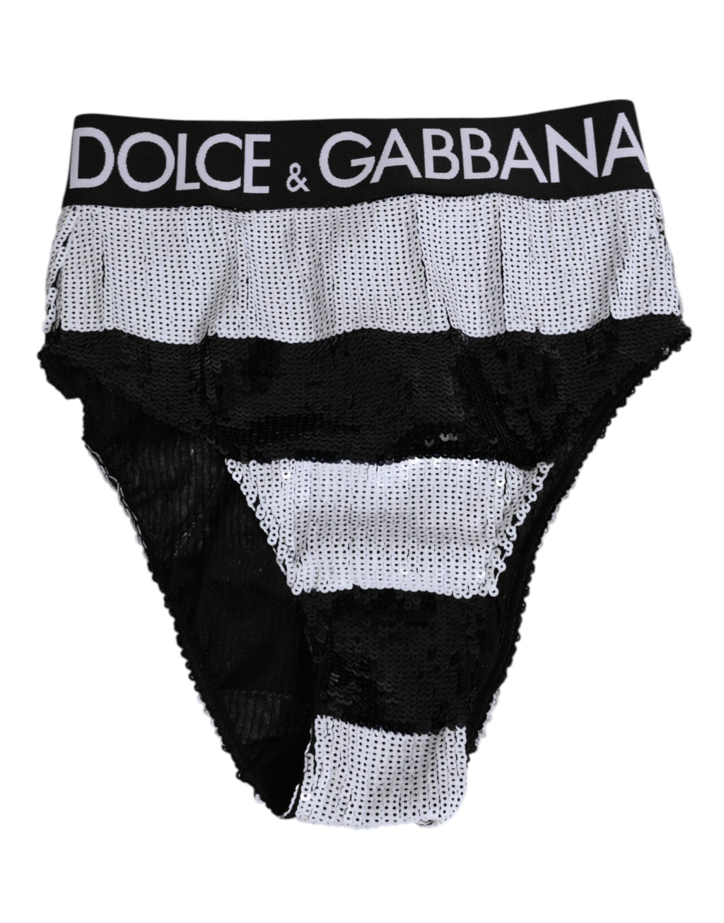 Dolce & Gabbana Black White Sequin High Waist Panty Underwear
