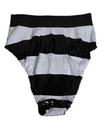 Dolce & Gabbana Black White Sequin High Waist Panty Underwear