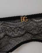 Dolce & Gabbana Black Floral Lace Nylon Strap Garter Underwear