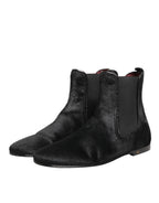 Dolce & Gabbana Black Leather Fur Men CHELSEA Boots Shoes