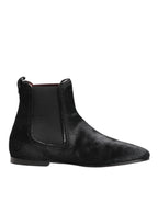 Dolce & Gabbana Black Leather Fur Men CHELSEA Boots Shoes