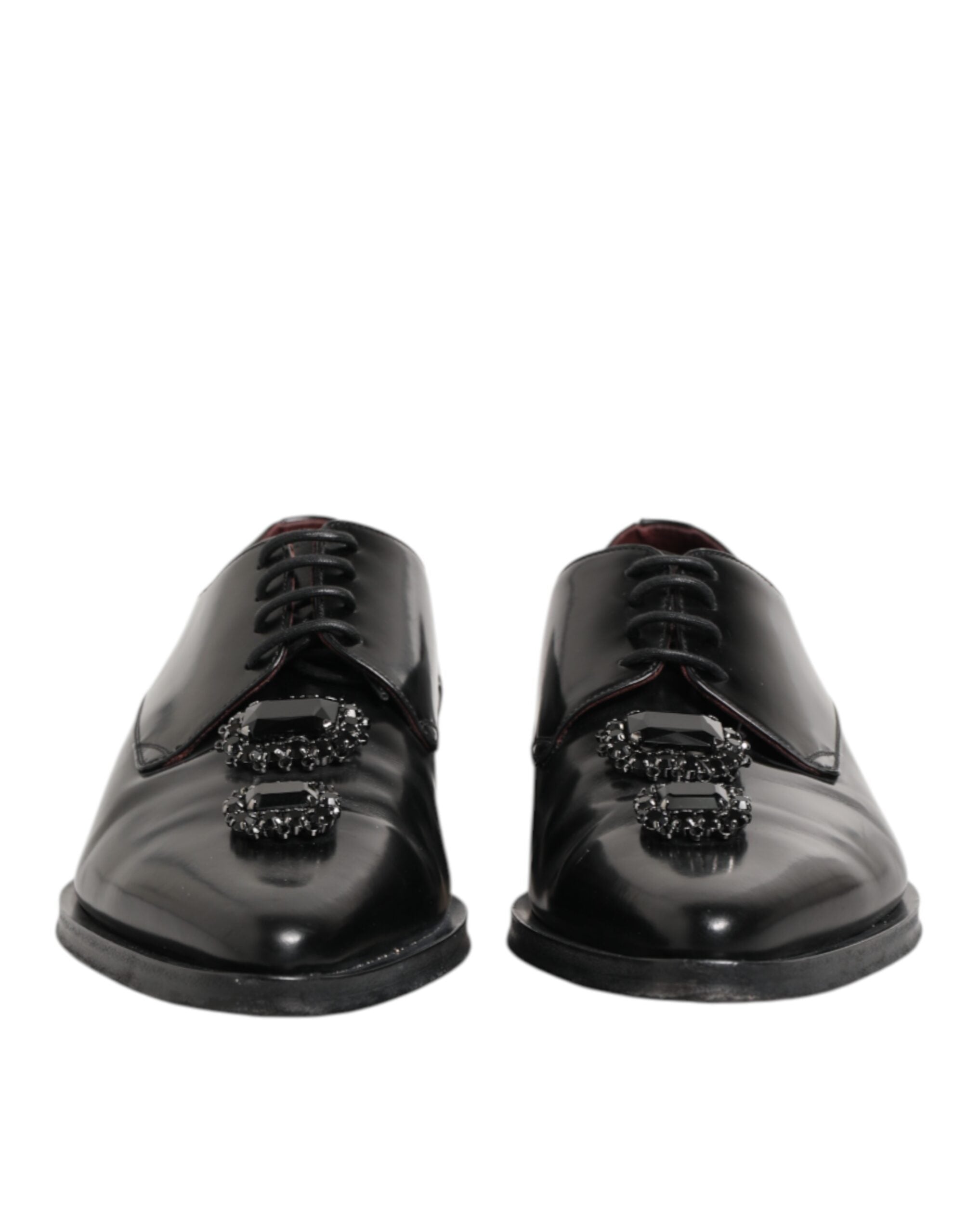 Dolce & Gabbana Black Leather Jeweled Crystals Derby Shoes
