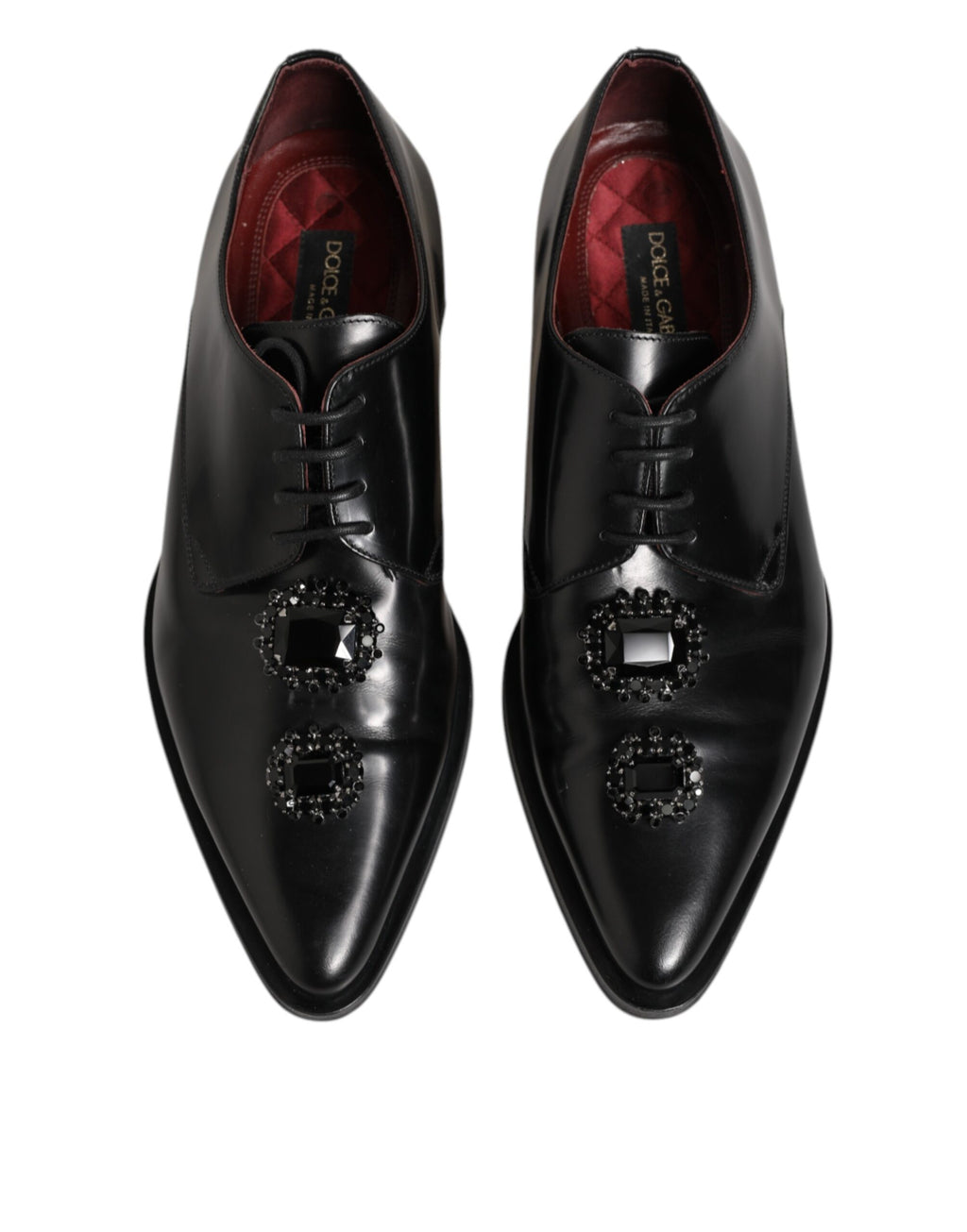 Dolce & Gabbana Black Leather Jeweled Crystals Derby Shoes