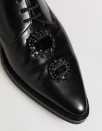 Dolce & Gabbana Black Leather Jeweled Crystals Derby Shoes