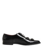 Dolce & Gabbana Black Leather Jeweled Crystals Derby Shoes