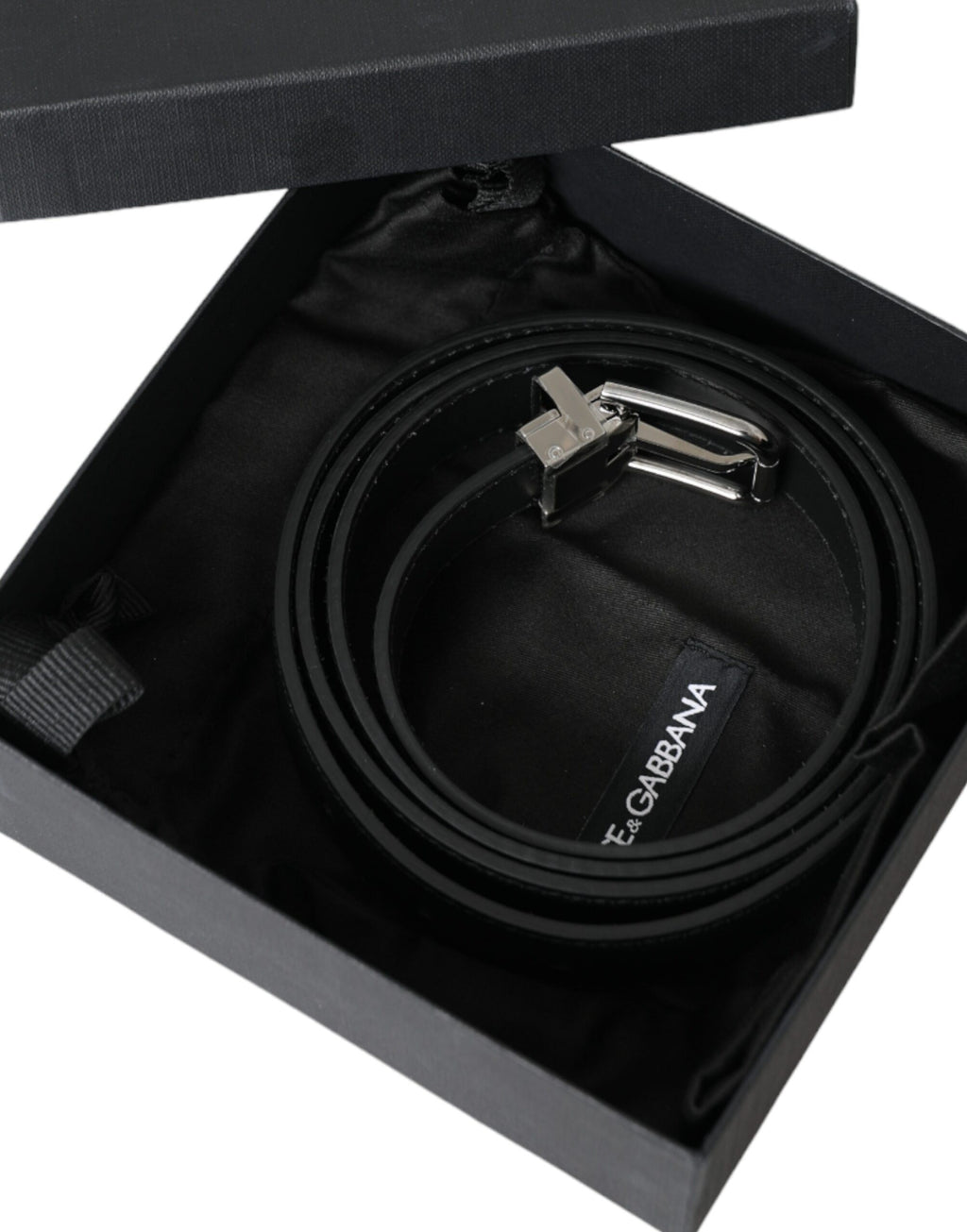 Dolce & Gabbana Black Leather Silver Metal Buckle Men Belt