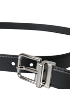 Dolce & Gabbana Black Leather Silver Metal Buckle Men Belt