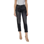 ICHI Black Cotton Mom Jeans