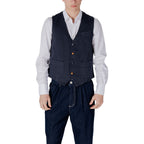 Gianni Lupo Blue Cotton Waistcoat