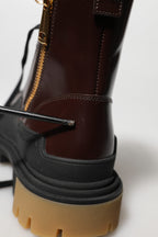 Dolce & Gabbana Maroon Leather Mid Calf Biker Boots Shoes