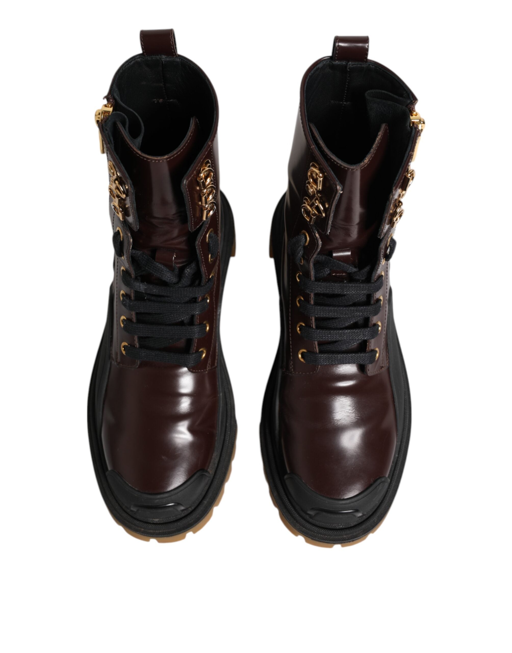 Dolce & Gabbana Maroon Leather Mid Calf Biker Boots Shoes