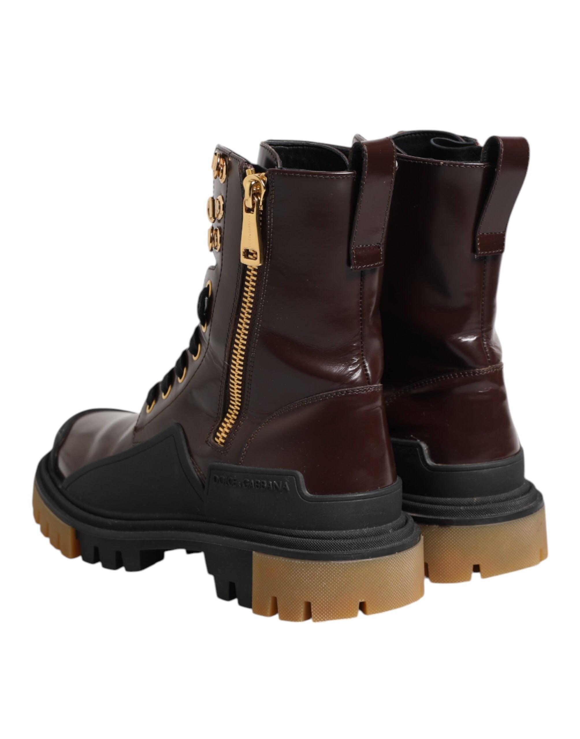 Dolce & Gabbana Maroon Leather Mid Calf Biker Boots Shoes