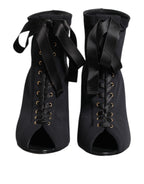 Dolce & Gabbana Black Stiletto Heels Lace Up Boots Shoes