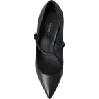 Dolce & Gabbana Black Leather Logo Heels Mary Janes Pumps Shoes