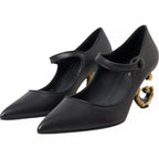 Dolce & Gabbana Black Leather Logo Heels Mary Janes Pumps Shoes