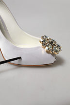 Dolce & Gabbana White Crystals Peep Toe Satin Pumps Shoes