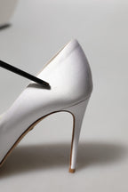 Dolce & Gabbana White Crystals Peep Toe Satin Pumps Shoes