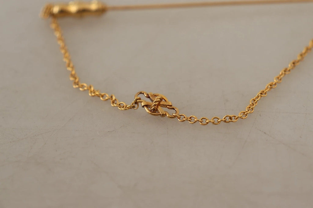Dolce & Gabbana Gold Tone 925 Sterling Silver Crystal Chain Brooch