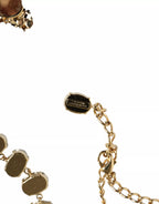 Dolce & Gabbana Gold Brass Link Chain Rose Petal Crystal Necklace
