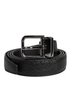 Dolce & Gabbana Black Textured Leather Silver Metal Buckle Men Belt