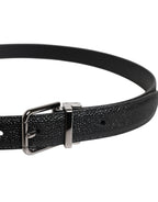 Dolce & Gabbana Black Textured Leather Silver Metal Buckle Men Belt
