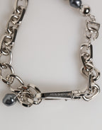 Dolce & Gabbana Silver Tone Chain Lobster Clasp Logo Gray Pearls Bracelet