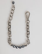 Dolce & Gabbana Silver Tone Chain Lobster Clasp Logo Gray Pearls Bracelet