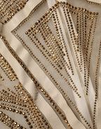 Mangano White Beige Mesh Crystal Embellished Sleeveless Jumpsuit