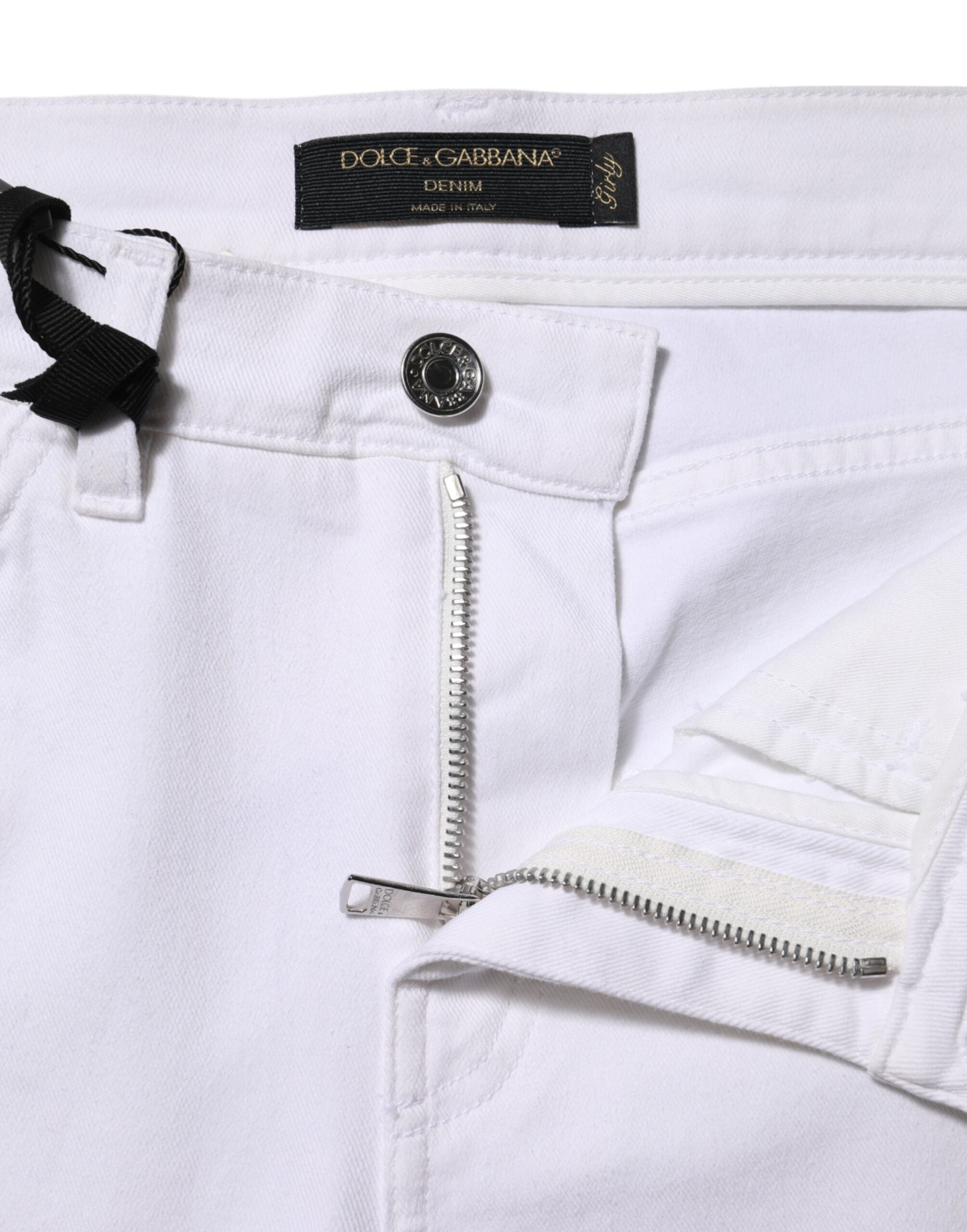 Dolce & Gabbana White Floral Sequined Embroid GIRLY Denim Jeans