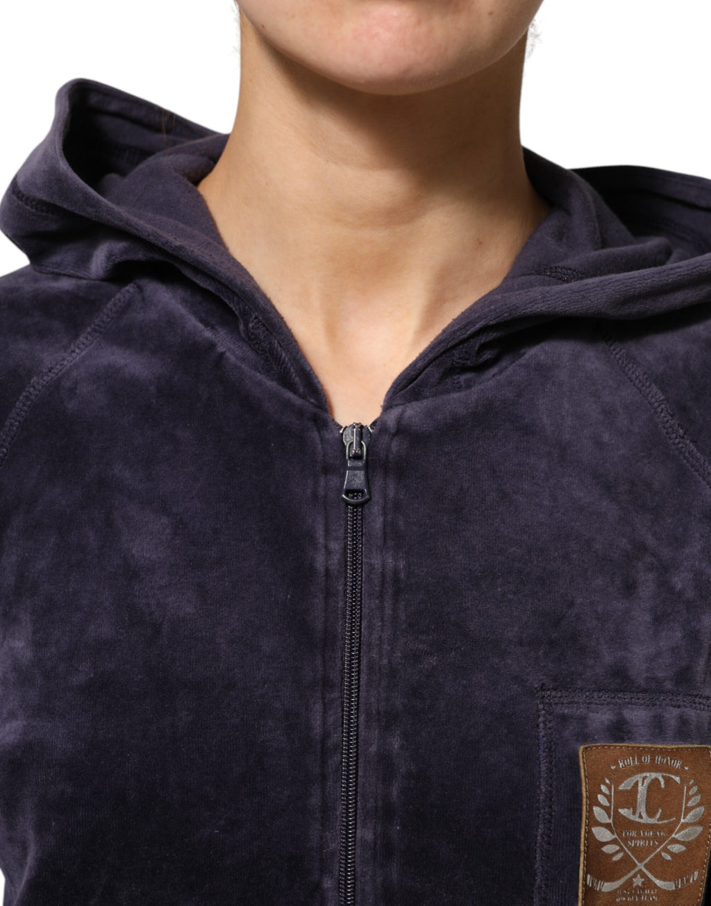 Cavalli Class Purple Cotton Blend Velvet Zip-Up Hoodie Sweatshirt Sweater