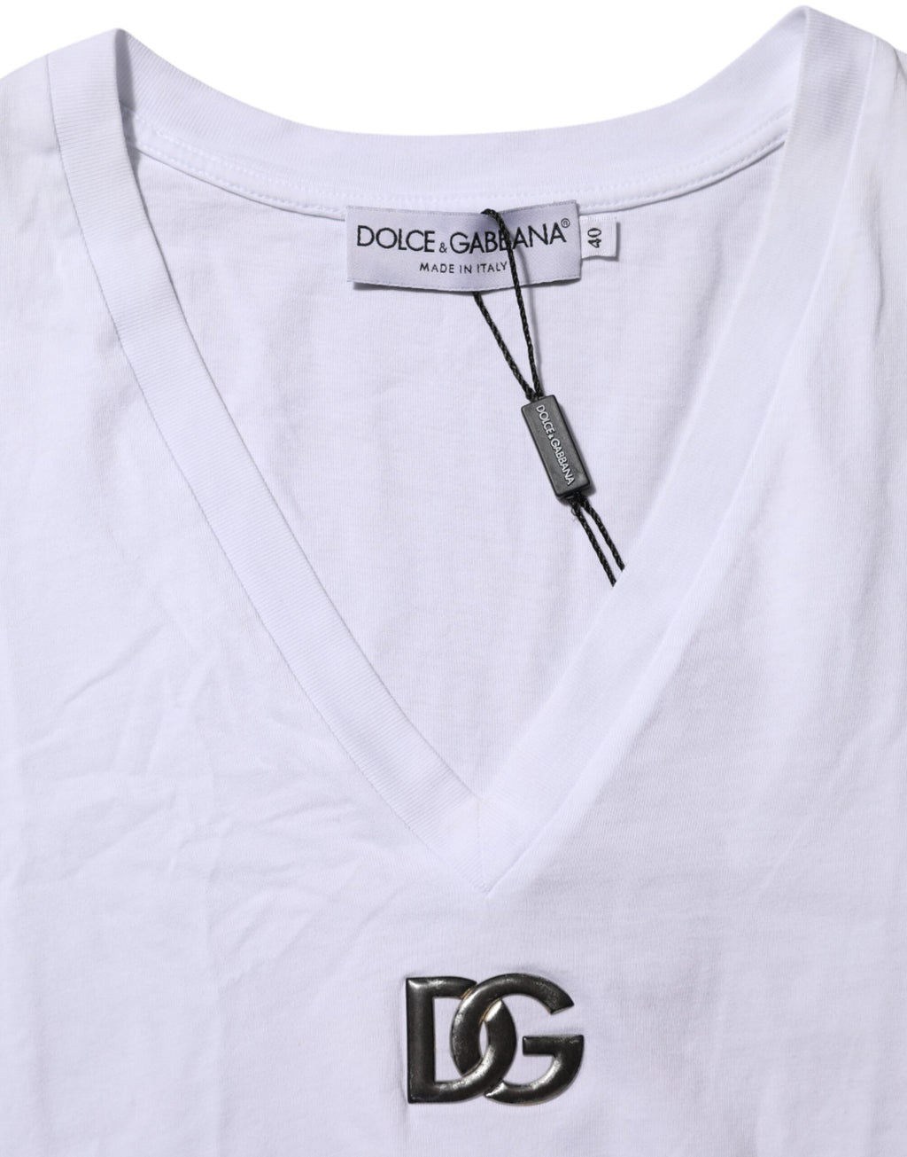 Dolce & Gabbana White Cotton V-Neck Short Sleeves T-Shirt